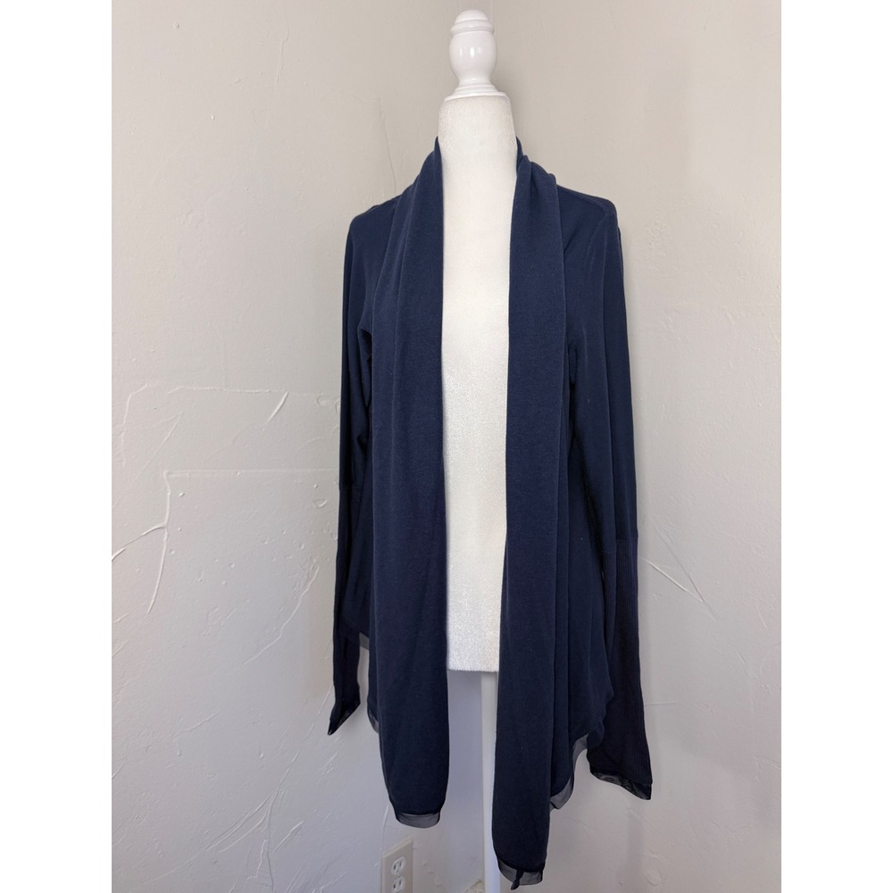 NWT ALALA Jet Set Cardigan Navy Mesh Trim Open Front Athleisure M